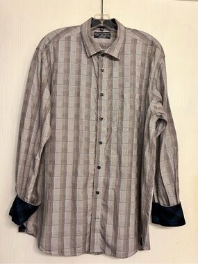 Leo Chevalier professional formal plaid menswear premium cotton shirt Sz XL.